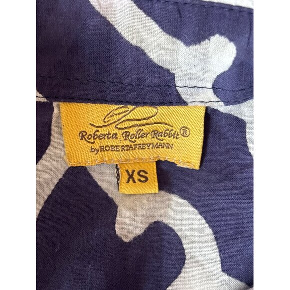 Roberta Roller Rabbit Shirt Dress Size XS Geo Print Navy White Sheer Long Sleeve - Picture 9 of 11